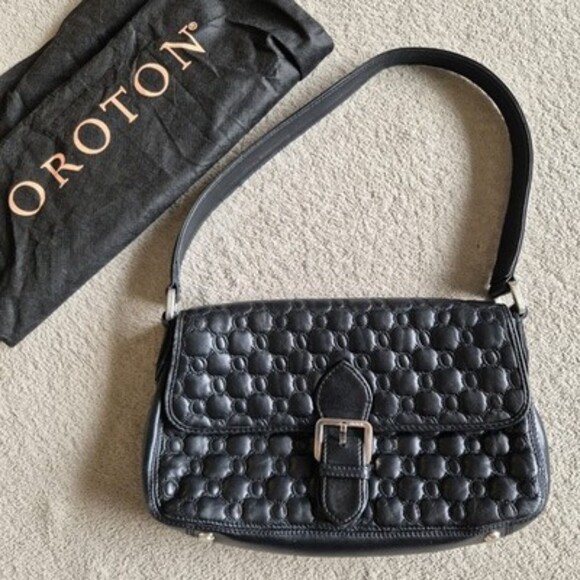 Oroton Handbags - Oroton Black Quilted Leather Shoulder Bag